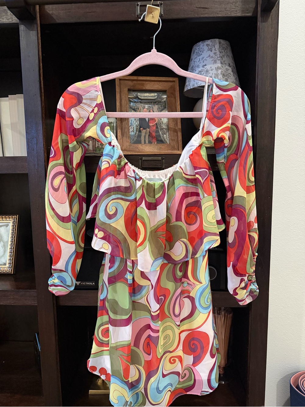 Vintage Judith March Psychedelic Swirl Mini Dress Size M Retro 60s 70s